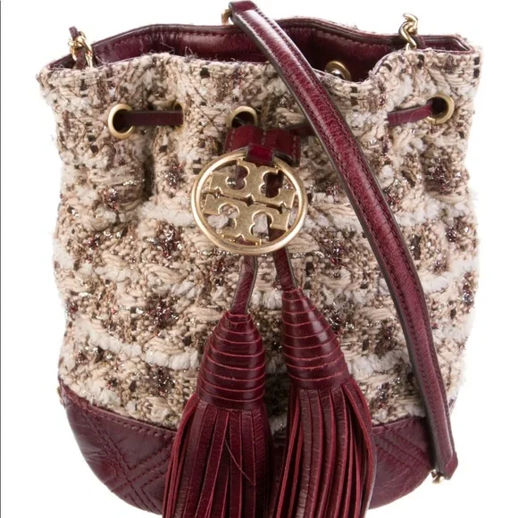 Tory Burch Fleming Soft Tweed Mini Bucket Bag Crossbody